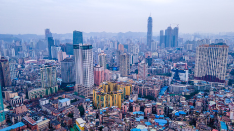 航拍贵阳背景路周边城市建筑