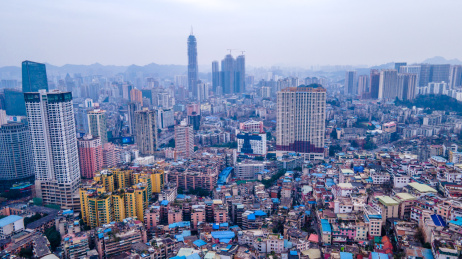 航拍贵阳背景路周边城市建筑