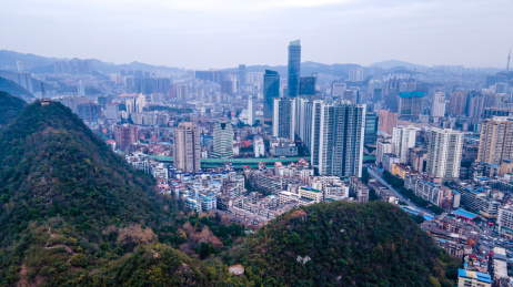 航拍贵阳背景路周边城市建筑
