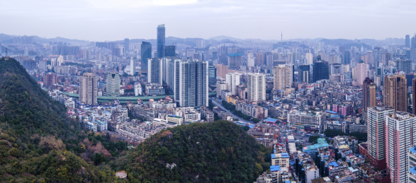 航拍贵阳背景路周边城市建筑
