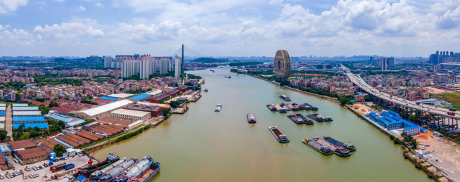 全景航拍广州三支香水道