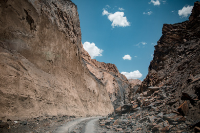 中国新疆塔什库尔干莎塔古道的危险道路