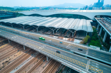 航拍深圳北站轨道交通