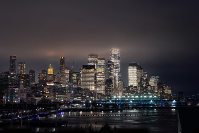 美国纽约市曼哈顿下城夜景
