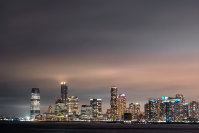 美国纽约市曼哈顿下城夜景