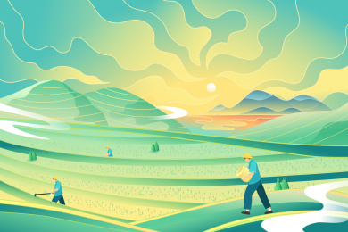 农耕自然风景矢量插画