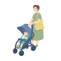 怀孕的妈妈推着婴儿车插画人物元素