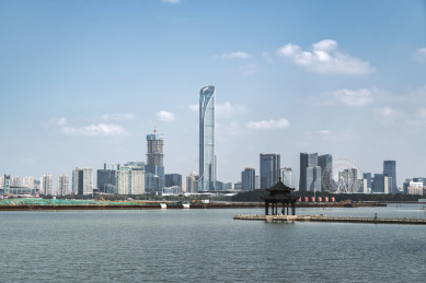 苏州金鸡湖畔李公堤城市天际线