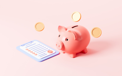 存钱罐和合同模型3D渲染