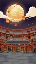 古镇月圆夜放灯赏中秋