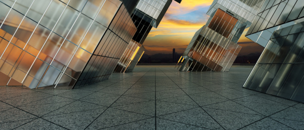 抽象倾斜玻璃建筑物外观背景图