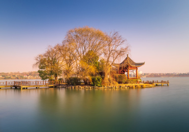 湖北荆门钟祥莫愁湖夕阳风景