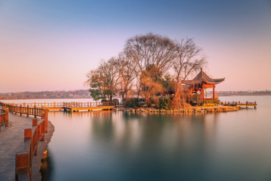 湖北荆门钟祥莫愁湖夕阳风景