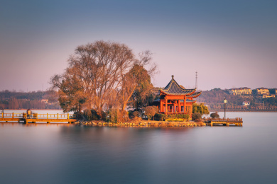 湖北荆门钟祥莫愁湖夕阳风景