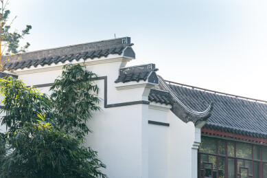 江南中式白墙黛瓦建筑 徽派马头墙庭院景观