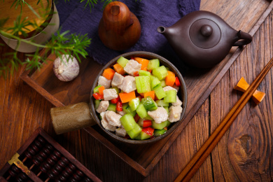 家常菜肴美食黄瓜丁胡萝卜丁炒瘦肉丁