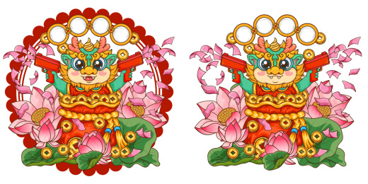 剪纸风国潮龙年吉祥人物ip形象有钱花插画