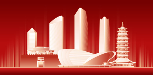 金华城市红色科技建筑插画