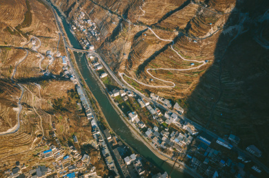 中国四川阿坝州汶川县城航拍素材