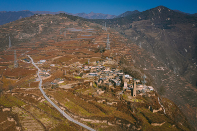 中国四川阿坝州汶川县城航拍素材