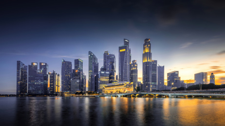 新加坡城市天际线日落夜景