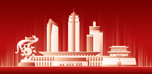 荆州城市红色科技建筑插画