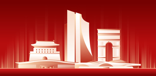 廊坊城市红色科技建筑插画