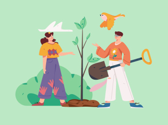 春天植树节栽树的扁平人物矢量概念运营手绘