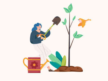 春天植树节栽树的扁平人物矢量概念运营手绘