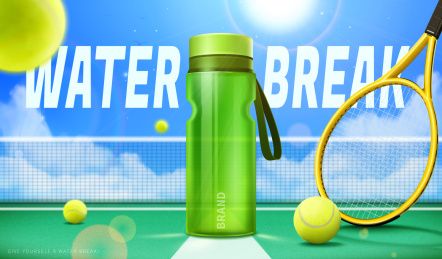 阳光普照网球场 运动水壶广告横幅