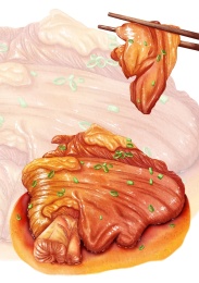 中华传统美食水彩风格葱香红烧卤味酱猪肘