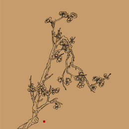 古风古树桃花工笔中国画矢量手绘插画线稿