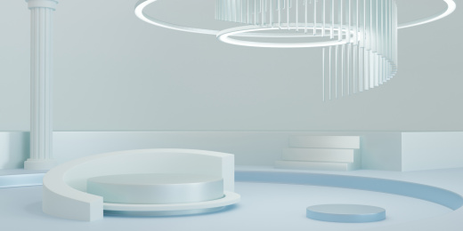 3D简约天光蓝圆柱展台圆环吊灯创意图