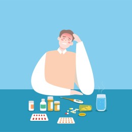 生病头痛吃药的老人医疗人物插画