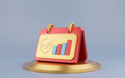 盾牌柱状图样式红色日历创意金融素材