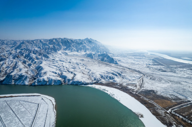宁夏黄河坛黄河大峡谷冬季雪景