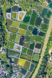 航拍海南琼海潭门镇沿海养殖场鱼塘虾塘密集