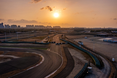 上海市嘉定区F1赛车场日出航拍风景