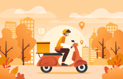 劳动节配送员骑车送外卖送快递插画