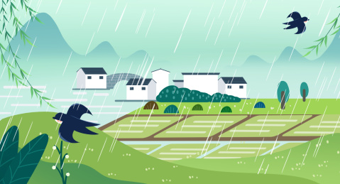 卡通手绘噪点清明节唯美插画