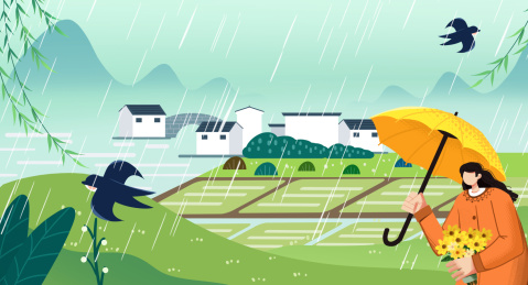 卡通手绘噪点清明节唯美插画