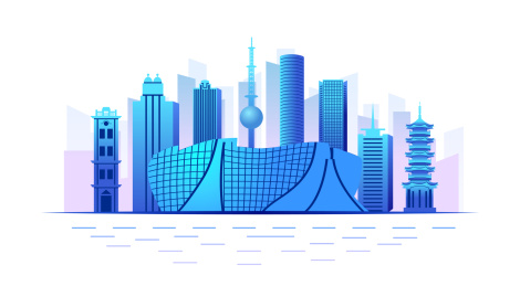 中国江苏省徐州市商务科技城市彩色插画