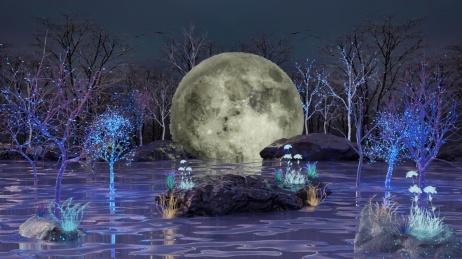 科幻月夜枯树景观新中式精品三维建模