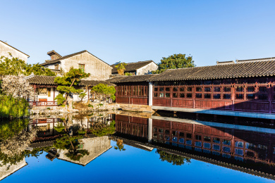 中国江苏苏州园林艺圃春季风光
