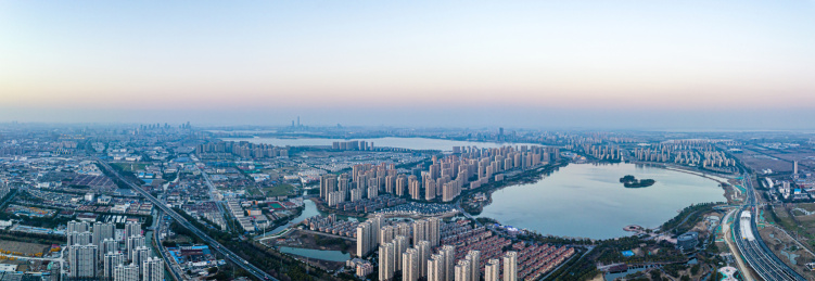 中国江苏苏州尹山湖城市航拍