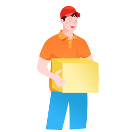 卡通矢量插图戴着帽子的快递员递送包裹