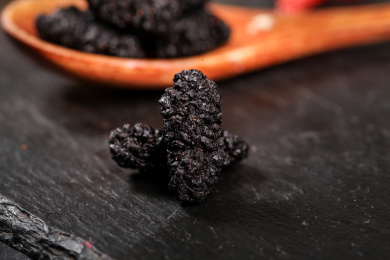 黑底上放着桑葚