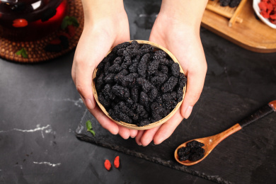 手上捧着一篮桑葚