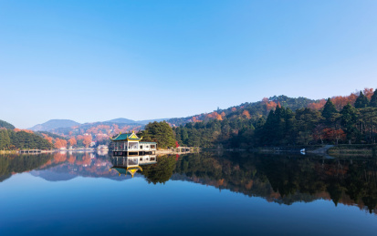 秋天江西庐山如琴湖的红叶