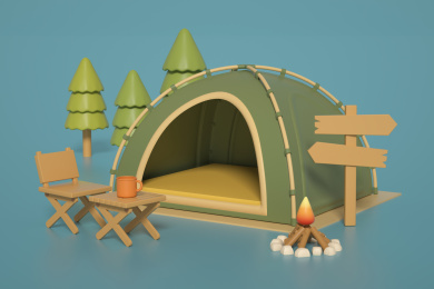 3D渲染的帐篷露营场景